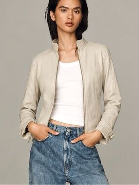 Vintage La Pelle Karpeta Off-White Leather Zipper Jacket Medium